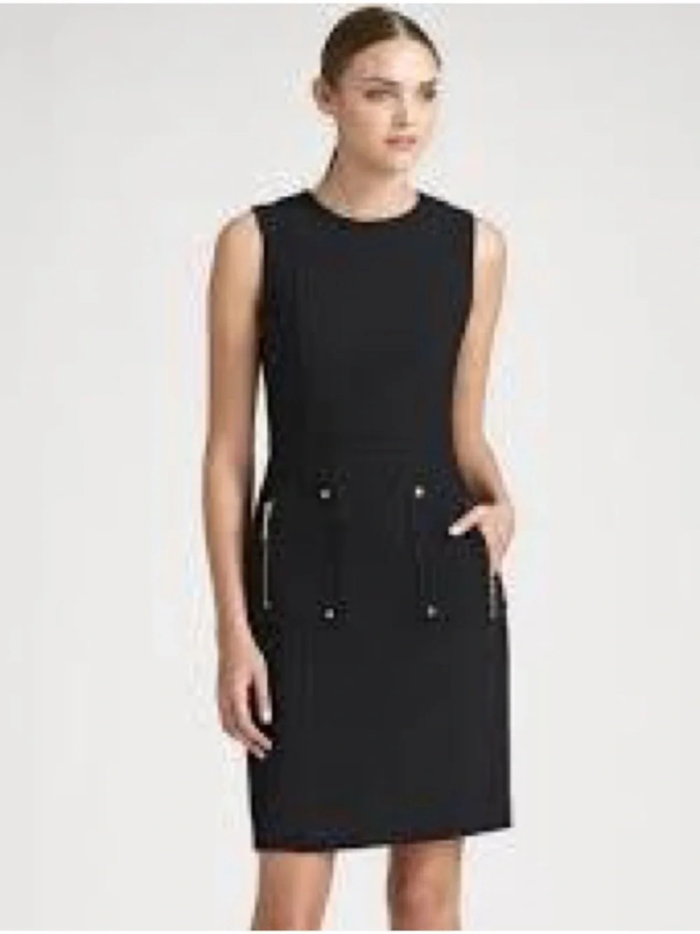 Tory Burch Petra Wood Midi Dress Black with Gold Zipper Accents